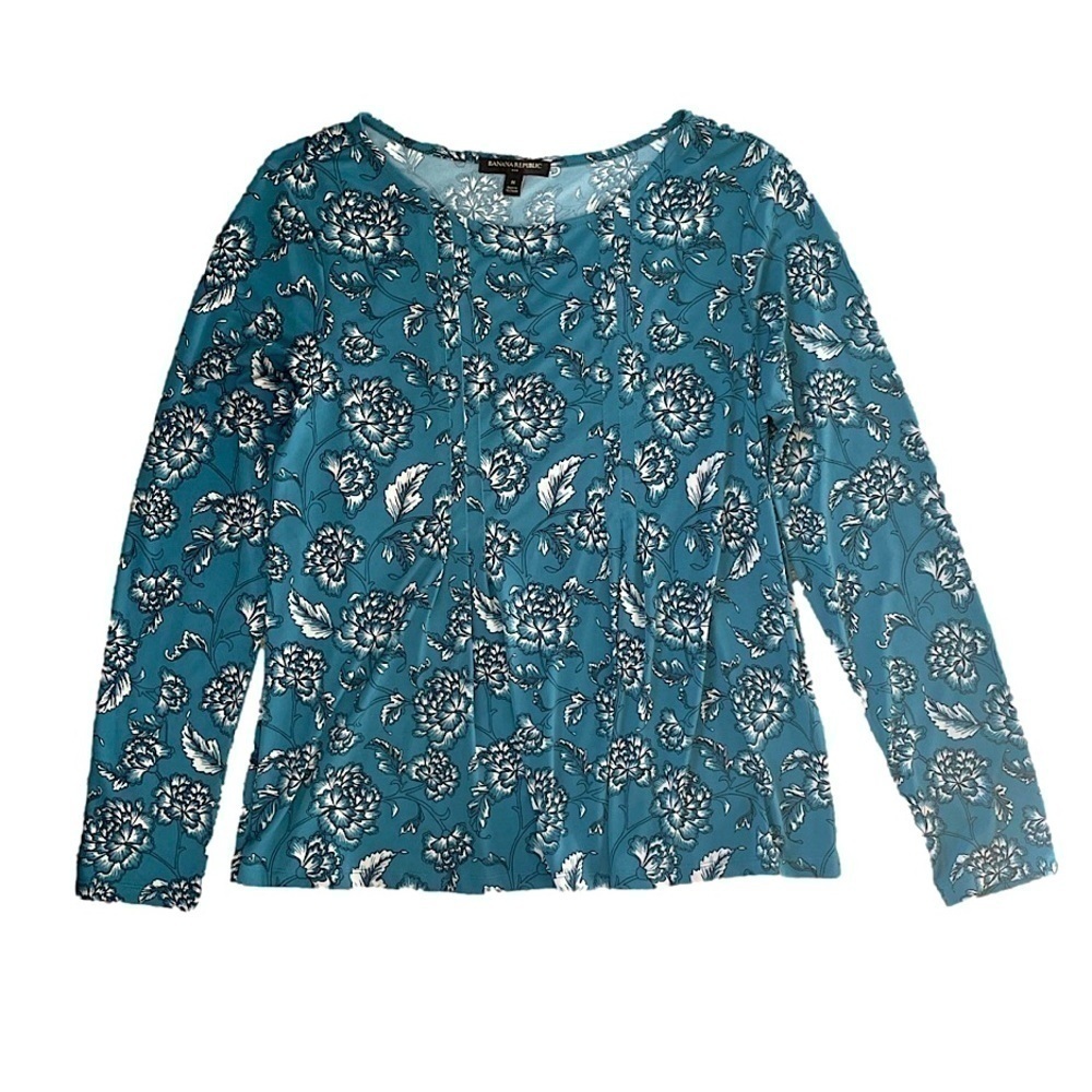 Banana Republic Teal Floral Long Sleeve Top, M - Picture 3 of 9
